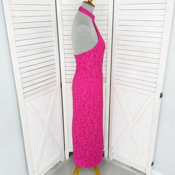 Zara Floral Lace Halter Midi Sheath Dress Pink Medium Open Back - Picture 5 of 15